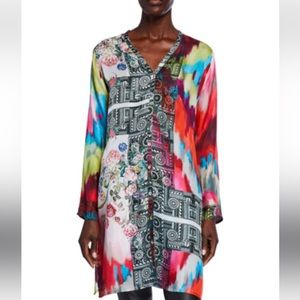 Johnny Was Beriah Silk Front Long Sleeve Silk Shirt